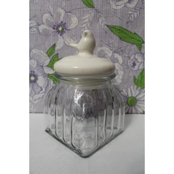 Üveg fűszertartó KERÁMIA FEDÉLLEL FEHÉR 14×8CM    
