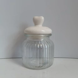 Üveg fűszertartó KERÁMIA FEDÉLLEL FEHÉR 18×11CM    