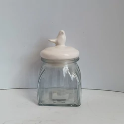 Üveg fűszertartó KERÁMIA FEDÉLLEL FEHÉR 17×11CM    