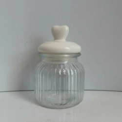 Üveg fűszertartó KERÁMIA FEDÉLLEL FEHÉR 18×11CM    