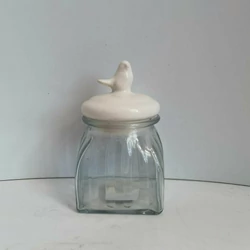 Üveg fűszertartó KERÁMIA FEDÉLLEL FEHÉR 17×11CM    