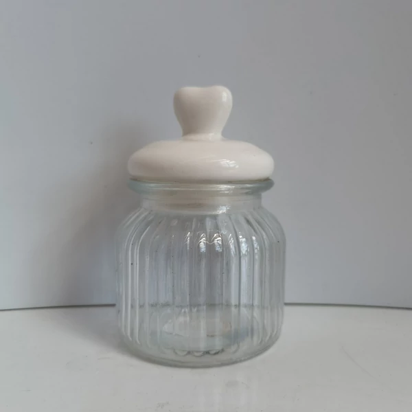 Üveg fűszertartó KERÁMIA FEDÉLLEL FEHÉR 18×11CM    