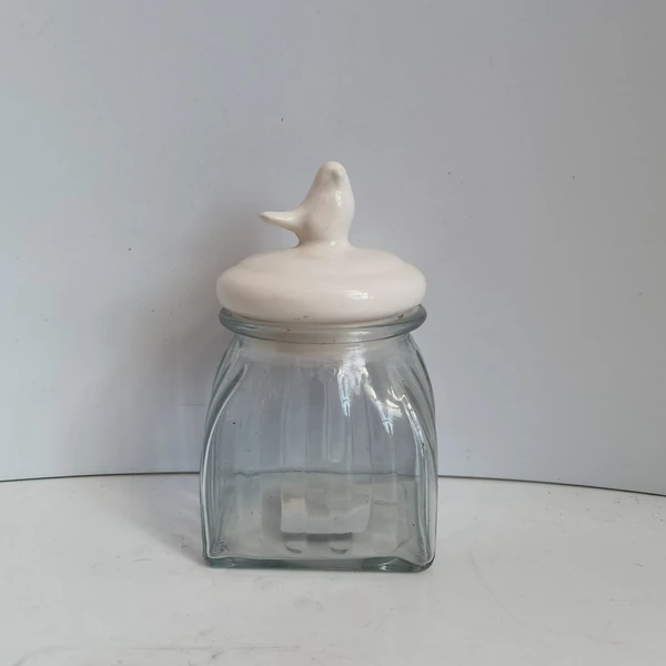 Üveg fűszertartó KERÁMIA FEDÉLLEL FEHÉR 17×11CM    