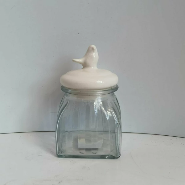 Üveg fűszertartó KERÁMIA FEDÉLLEL FEHÉR 17×11CM    